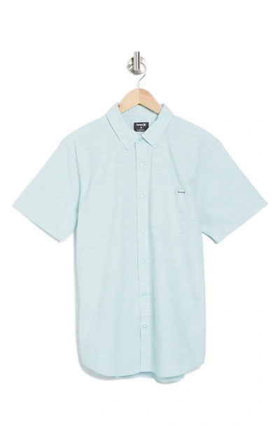 Shop Hurley One & Only Short Sleeve Stretch Cotton Button-down Shirt In Aura Green