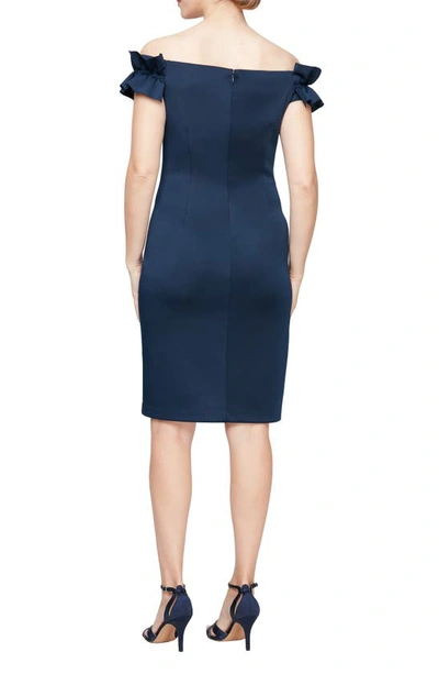 Shop Sl Fashions Ruffle Off The Shoulder Cocktail Dress In Navy