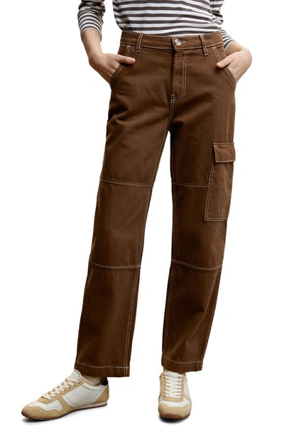 Shop Mango Straight Leg Cargo Jeans In Brown