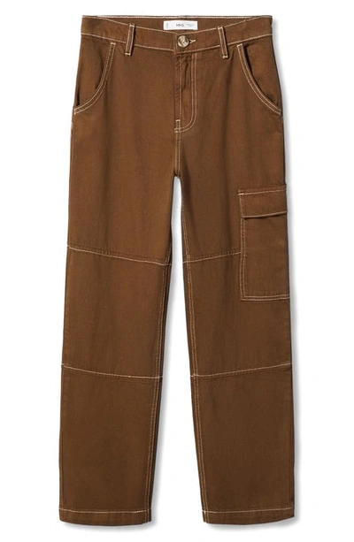 Shop Mango Straight Leg Cargo Jeans In Brown