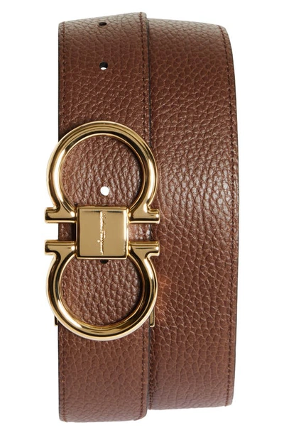 Shop Ferragamo Reversible Double Gancini Leather Belt In Nero Cocoa Brown