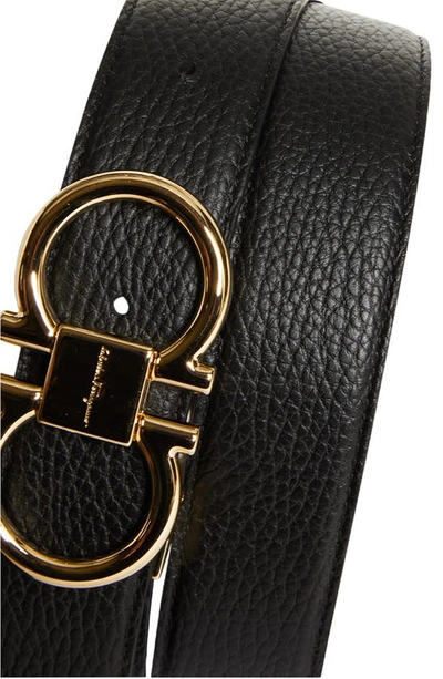 Ferragamo Reversible Double Gancio Leather Belt In Nero Cocoa Brown