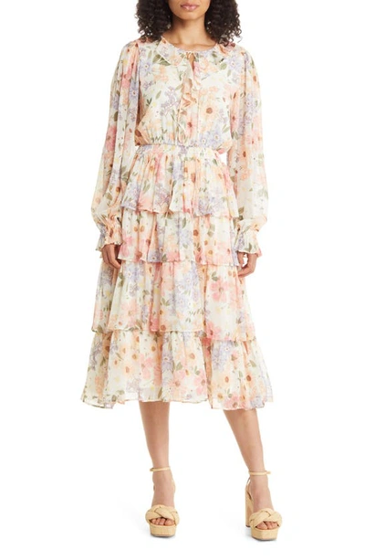 Rachel Parcell Botanical Floral Ruffle Long Sleeve Dress In Ditsy