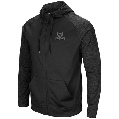 Colosseum Black Arizona Wildcats Blackout 3.0 Tonal Raglan Full-zip Hoodie In Black