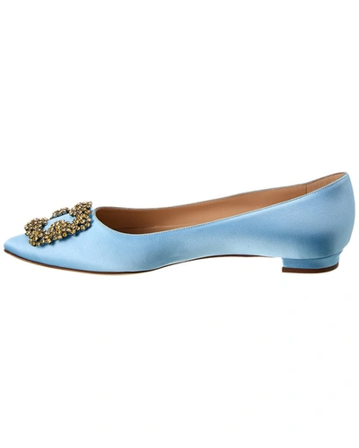 Manolo Blahnik Hangisi Flats In Light Blue Satin In Blue