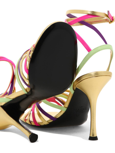 Shop Valentino "rockstud Strappy" Sandals In Gold