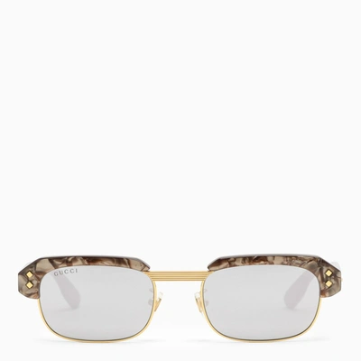 Shop Gucci Rectangular Beige Sunglasses In Brown