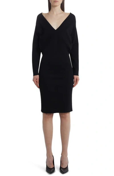 Shop Stella Mccartney V-neck Compact Knit Dress In Black