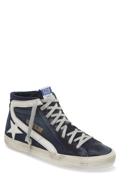 Shop Golden Goose Slide Denim High Top Sneaker In Navy Blue/ White/ Platinum
