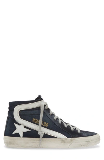 Shop Golden Goose Slide Denim High Top Sneaker In Navy Blue/ White/ Platinum