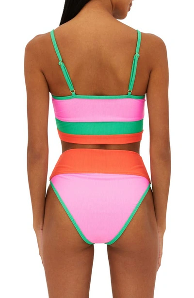 Beach Riot Emmy Colorblock High Waist Bikini Bottoms In Coral Beach Colorblock