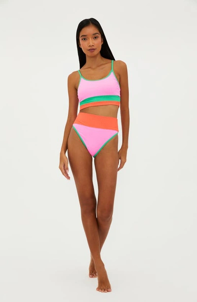 Beach Riot Emmy Colorblock High Waist Bikini Bottoms In Coral Beach Colorblock