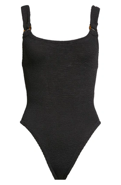 Shop Hunza G Tortoise Strap Detail One-piece Swimsuit In Black