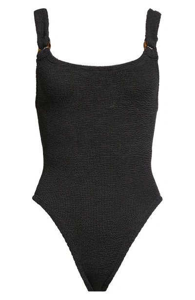 Hunza G One-piece Swimsuit With Tortoiseshell Ring Detailing In Black