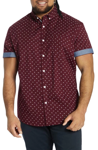 Shop Johnny Bigg Benson Short Sleeve Stretch Button-down Shirt In Burgundy