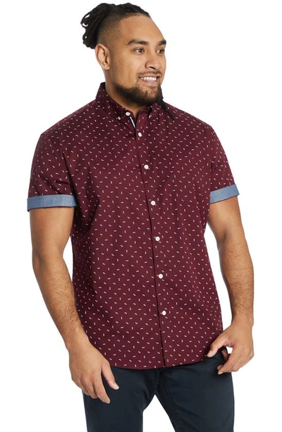 Shop Johnny Bigg Benson Short Sleeve Stretch Button-down Shirt In Burgundy