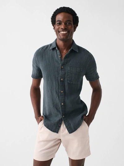 Shop Faherty Short-sleeve Palma Linen Shirt In Washed Black Basketweave