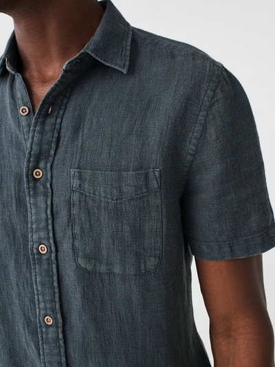 Shop Faherty Short-sleeve Palma Linen Shirt In Washed Black Basketweave