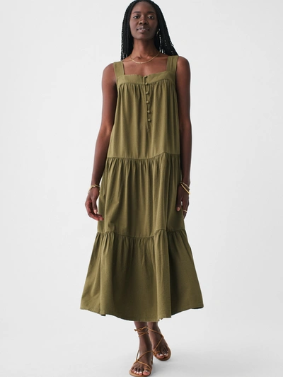 Shop Faherty Marina Seersucker Dress In Military Olive