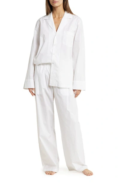 Shop Skims Cotton Poplin Button-up Pajama Shirt In Snow