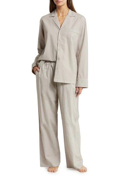 Shop Skims Cotton Poplin Button-up Pajama Shirt In Silver