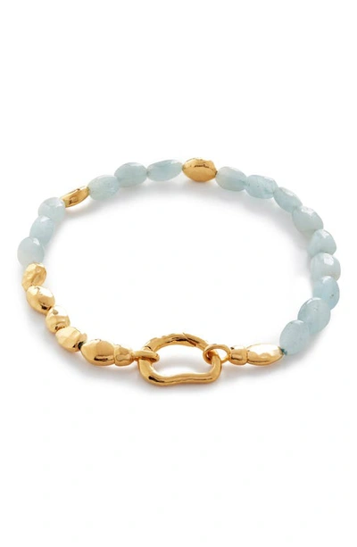 Shop Monica Vinader Keshi Pearl Bracelet In 18k Gold Vermeil/aquamarine