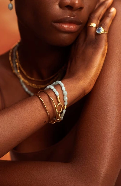 Monica Vinader Keshi Pearl Bracelet In 18k Gold Vermeil/aquamarine