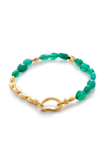 Shop Monica Vinader Keshi Pearl Bracelet In 18k Gold Vermeil/green Onyx