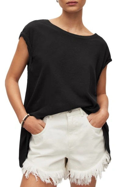 Shop Allsaints Sanza Cotton & Linen T-shirt In Black