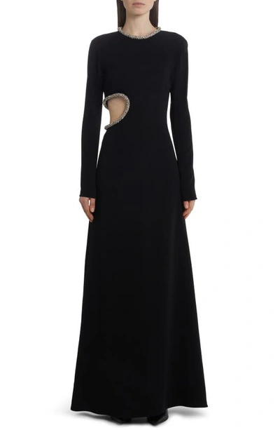Shop Stella Mccartney Embellished Long Sleeve Cutout Gown In Black