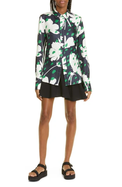 Shop Monse Floral Back Cowl Silk Button-up Shirt In Midnight Multi