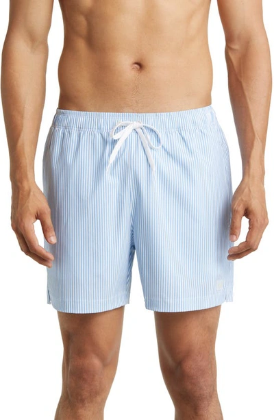 Shop Rhone R&r Stripe Swim Trunks In Endless Sky Blue Stripe