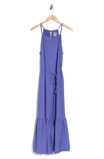 Shop Anne Klein Halter Neck Sleeveless Tiered Maxi Dress In Blue Iris