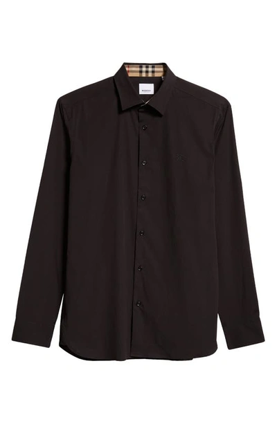 Shop Burberry Sherfield Equestrian Knight Stretch Cotton Poplin Button-up Shirt In Black