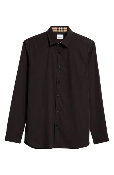 Burberry Sherfield Equestrian Knight Stretch Cotton Poplin Button-up Shirt In Black