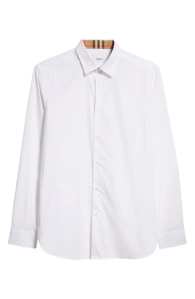 Shop Burberry Sherfield Equestrian Knight Stretch Cotton Poplin Button-up Shirt In White