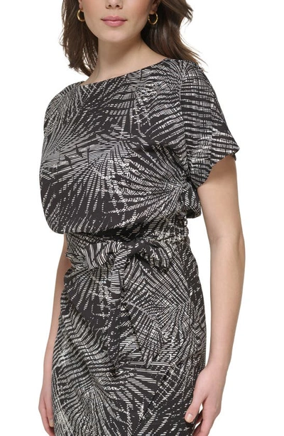 Shop Kensie Palm Print Blouson Sheath Dress In Black Multi