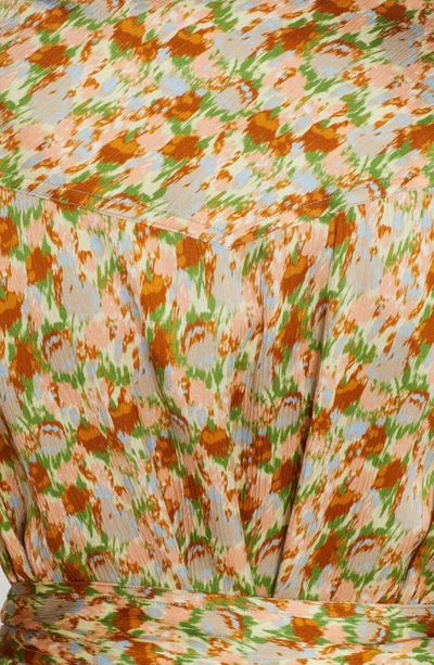 Shop Golden Goose Floral Print Belted Long Sleeve Crepe Shirtdress In Green Essence/ Pink Flower
