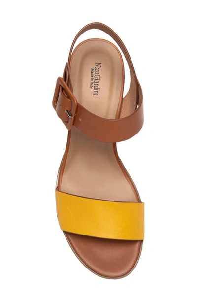 Shop Nerogiardini City Colorblock Ankle Strap Sandal In Yellow/ Cognac