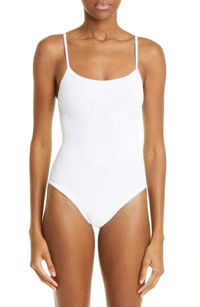 Shop Hunza G Pamela Crinkle One-piece Swimsuit In White