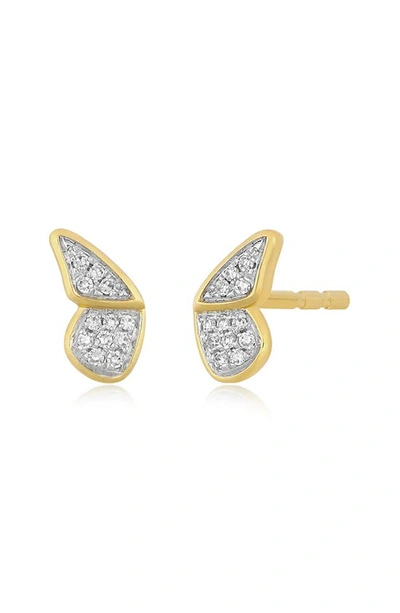 Shop Ef Collection Flutter Diamond Butterfly Stud Earrings In 14k Yellow Gold
