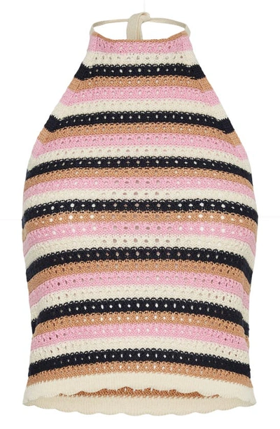 Shop Vero Moda Shaji Stripe Cotton Blend Knit Halter Top In Birch Stripes