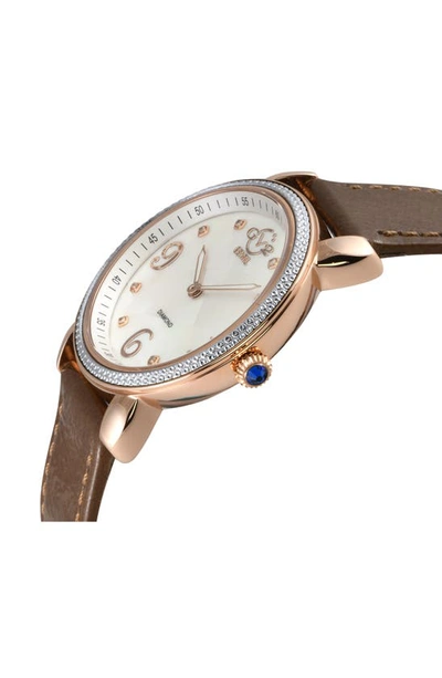 Shop Gv2 Ravenna Diamond Dial Swiss Quartz Leather Strap Watch, 37mm In Brown