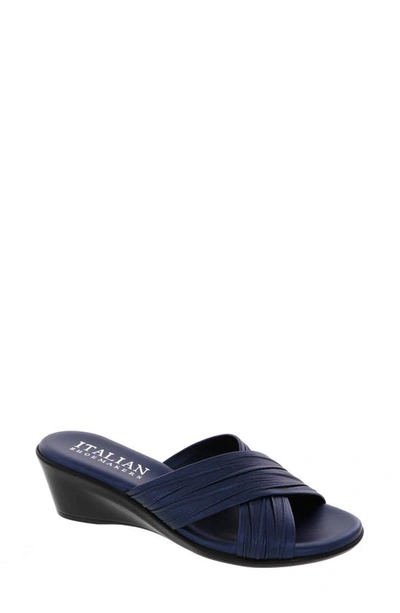Shop Italian Shoemakers Kenny Wedge Slide Sandal In Blue Metallic