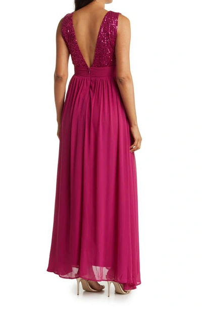 Love By Design Daphne Sequin Top V-plunge Maxi Dress In Berry