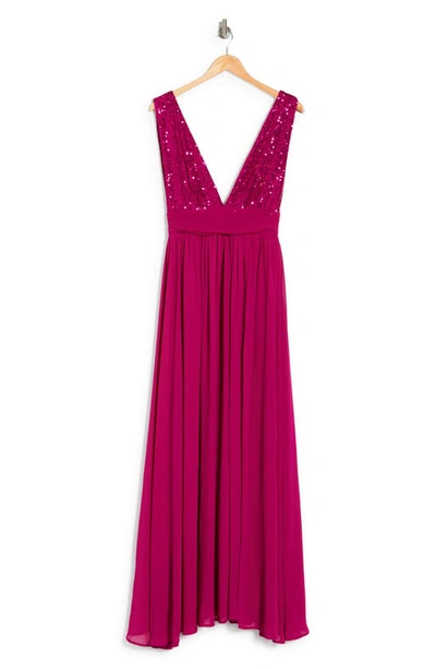 Love By Design Daphne Sequin Top V-plunge Maxi Dress In Berry