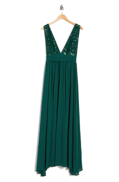 Love By Design Daphne Sequin Top V-plunge Maxi Dress In Emerald