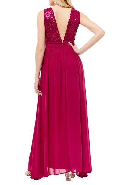 Love By Design Daphne Sequin Top V-plunge Maxi Dress In Berry