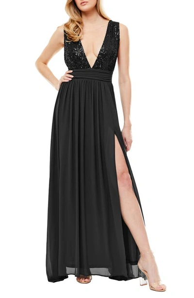 Shop Love By Design Daphne Sequin Top V-plunge Maxi Dress In Black