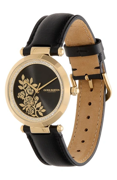 Shop Olivia Burton Signature Florals Leather Strap Watch, 34mm In Black